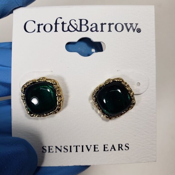 CROFT & BARROW, Gold-tone Green Square Stone Stud Earrings - Women's Jewelry - Picture 8 of 8